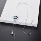 Flower Rhinestone Pendant Alloy Necklace Ink Blue & Silver - One Size