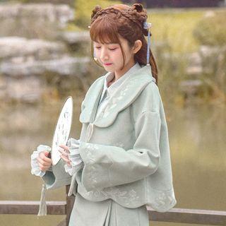Embroidered Open-front Lace-up Jacket