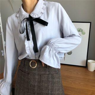 Frilled Bell-sleeve Loose-fit Blouse