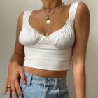 Ruched Sleeveless V-neck Crop Top