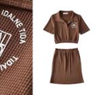 Short Sleeve Printed Polo Crop Shirt / Mini Skirt / Set