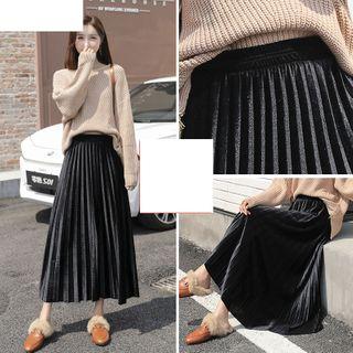 Midi A-line Pleated Velvet Skirt / Set