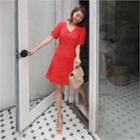 Puff-sleeve Polka-dot A-line Mini Dress
