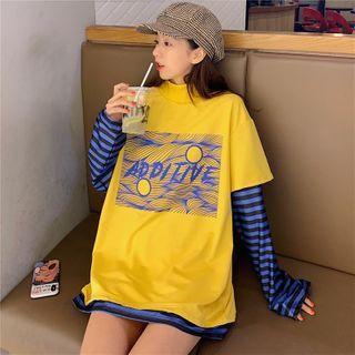 Striped Long Sleeve Mock Two Piece Print Top