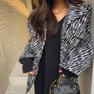 Pocket-detail Zebra-pattern Oversized Jacket