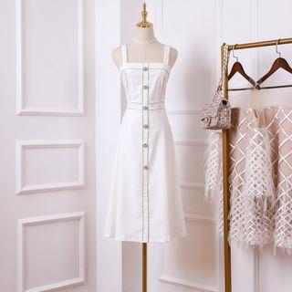 Sleeveless Rhinestone A-line Midi Dress