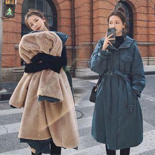 Fleece-lined Buttoned Hooded Long Coat