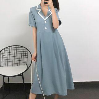 Lapel Short-sleeve High-waist Dress