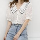 Scalloped Collar Eyelet Lace Blouse White - One Size