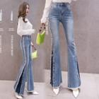 High-waist Faux Pearl Panel Boot-cut Jeans