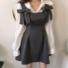 Bow Mini A-line Overall Dress / Long-sleeve Blouse