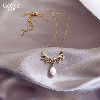 Faux Pearl Pendent Necklace Gold - One Size
