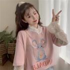 Mouse Printed Short-sleeve T-shirt / Lace Top