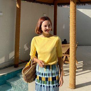 Boatneck Color Knit Top