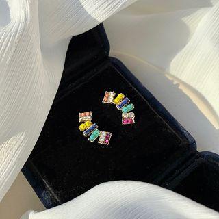 925 Sterling Silver Rhinestone Stud Earring 1 Pair - 925 Silver Needle - As Shown In Figure - One Size