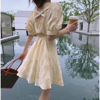 Puff-sleeve Cutout A-line Chiffon Dress