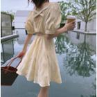 Puff-sleeve Cutout A-line Chiffon Dress