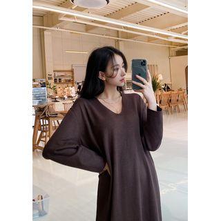 V-neck Woolen Knit Long Dress