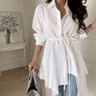 Asymmetric-hem Shirt With Sash