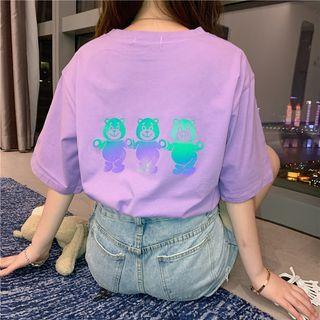 Oversize Short Sleeve Bear Printed T-shirt