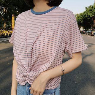 Striped Knot Front Short Sleeve T-shirt