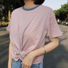 Striped Knot Front Short Sleeve T-shirt