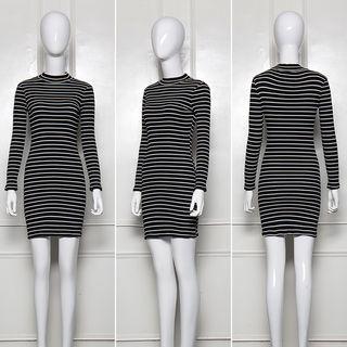 Long-sleeve Striped Mini Bodycon Dress
