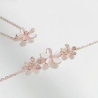 Flower Cat Eye Stone Sterling Silver Bracelet