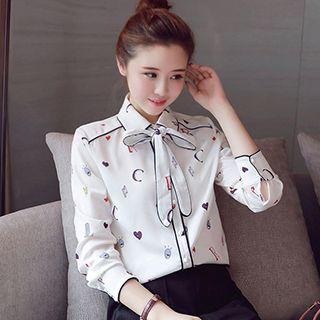 Printed Tie Neck Long Sleeve Blouse
