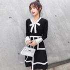 Tie-neck Two-tone Knit Dress