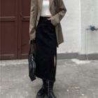High-waist Straight-cut Slite-side Denim Skirt