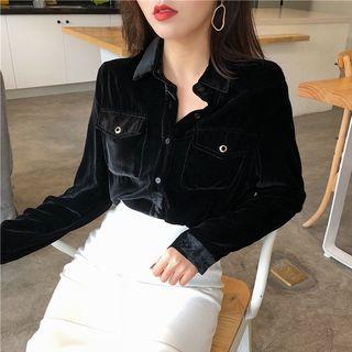 Plain Velvet Long-sleeve Blouse