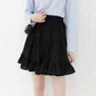 High-waist Plain Ruffle Mini Skirt Black - One Size