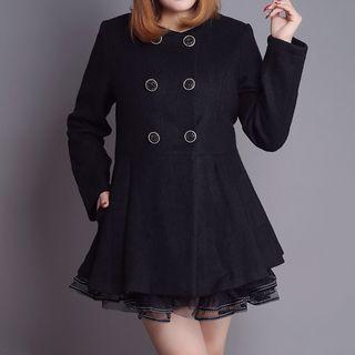 Mesh Hem Double Breasted Woolen Coat