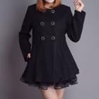 Mesh Hem Double Breasted Woolen Coat