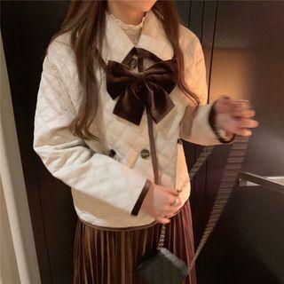 Padded Button Jacket / Velvet Pleated Midi A-line Skirt