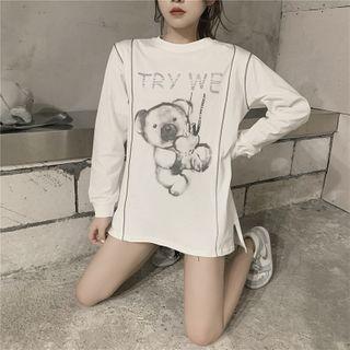 Bear Print Long-sleeve T-shirt / Reflective Print Crossbody Bag