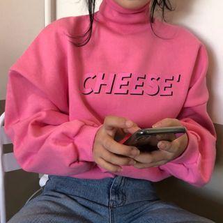 Turtle Neck Lettering Sweatshirt Pink - One Size