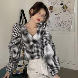 V-neck Houndstooth Blouse