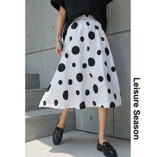 Drawstring-hem Polka-dot Midi Skirt