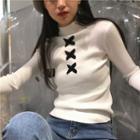 Mock Neck Cross Accent Long-sleeve Knit Top