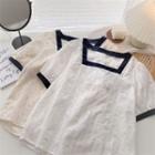 Puff-sleeve Square-neck Two-tone Top