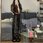 Plain Oversize Top / High-waist Straight-cut Pants