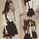 Set: Lace Elbow Sleeve Blouse + Suspender Skirt