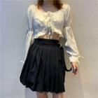 Set: Puff-sleeve Ruffled Blouse + A-line Skirt