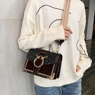 Contrast Stitching Glitter Crossbody Bag