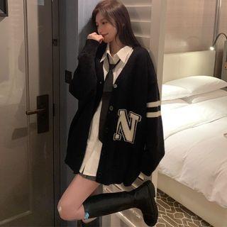 Plain Shirt / Lettering V-neck Cardigan