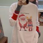 Long-sleeve Christmas Print T-shirt Red & White - One Size
