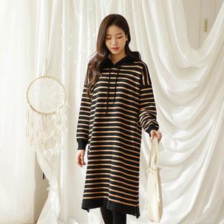 Striped Midi Hoodie Dress Dark Beige - One Size