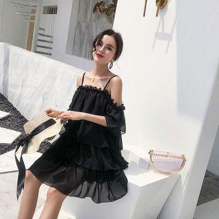 Cold Shoulder Ruffled Mini Dress